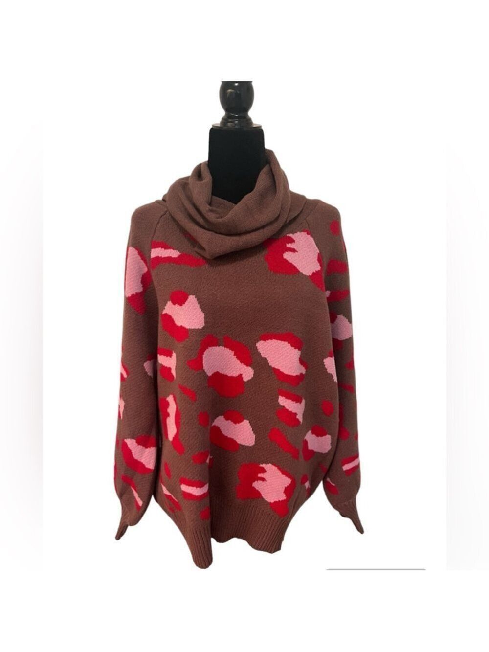 Suzanne Betro Animal Print Cowl Neck Sweater Size 1X 2X